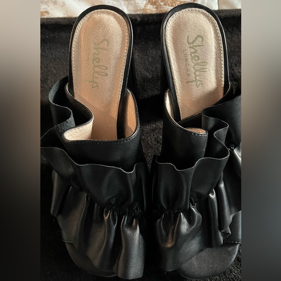 Shellys London Black Ruffled Heels - Picture 2 of 7